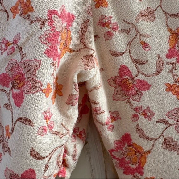 Tintoretto Linen Floral Dress White Pink Orange Short Sleeve V-Neck Size M - Picture 13 of 16